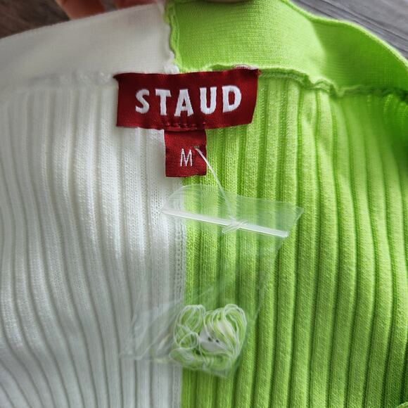 STAUD Shoko Colorblock Sweater Dress M Lime/White Knit Party Cocktail Evening - Picture 6 of 9